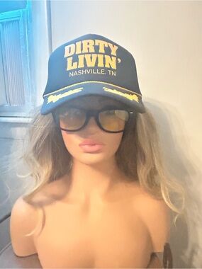Dirty Livin' Nashville Trucker Hat black & Gold  yellow tinted glasses